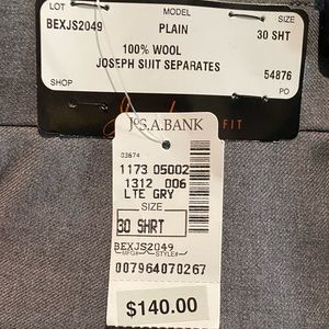 NWT JOS. A. BANK 100% Wool Light Grey Suit Pants